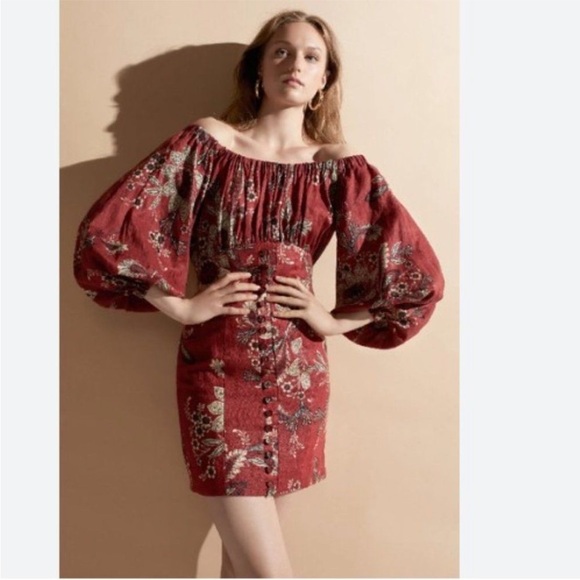 Zimmermann Dresses & Skirts - Zimmermann Juno Off-The-Shoulder Floral Print Linen Mini Dress size 0